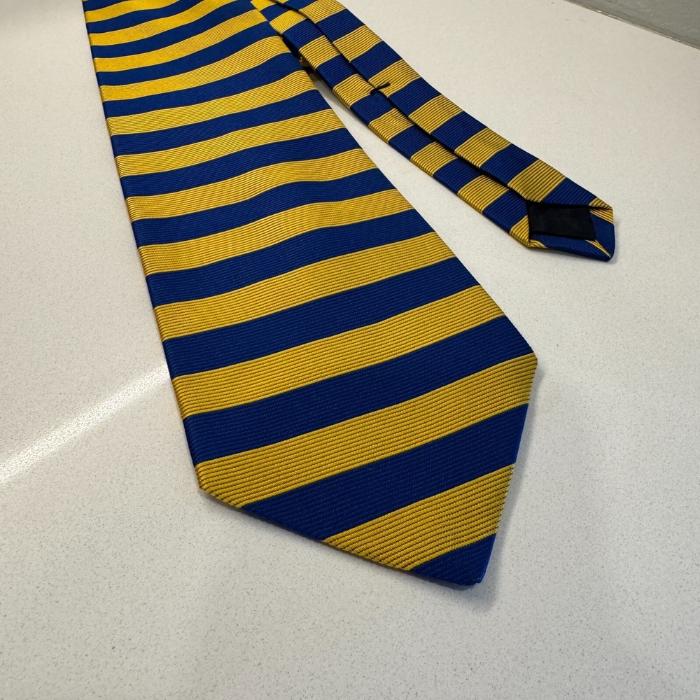 Brooks Brothers Tie Repp Blue‎ Yellow Stripe Necktie Silk Woven Hand Made Makers